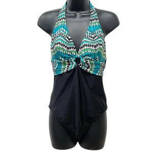 Christina Womens 12L Tall Swimsuit One Piece Padded Keyhole Geometric Print